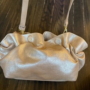 Anthropologie Metallic Gold Ruched Pleated Dumpling Crossbody Bag